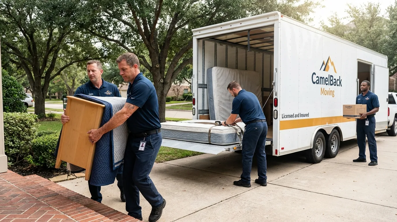 Crew loading residential truck for cross-state move from Medicine Lodge, KS